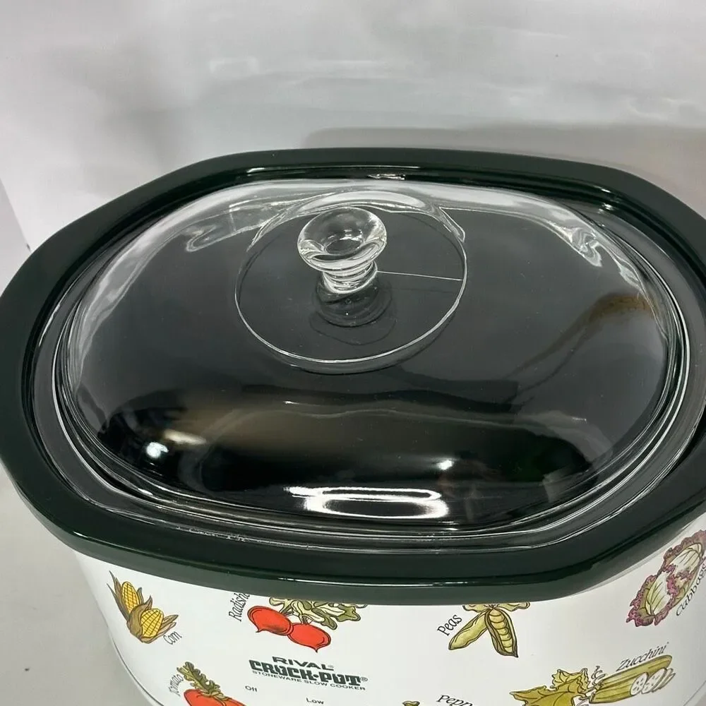 Vintage Rival Crockpot Stoneware Slow cooker Oval Vegetable Design Model 3755 5.